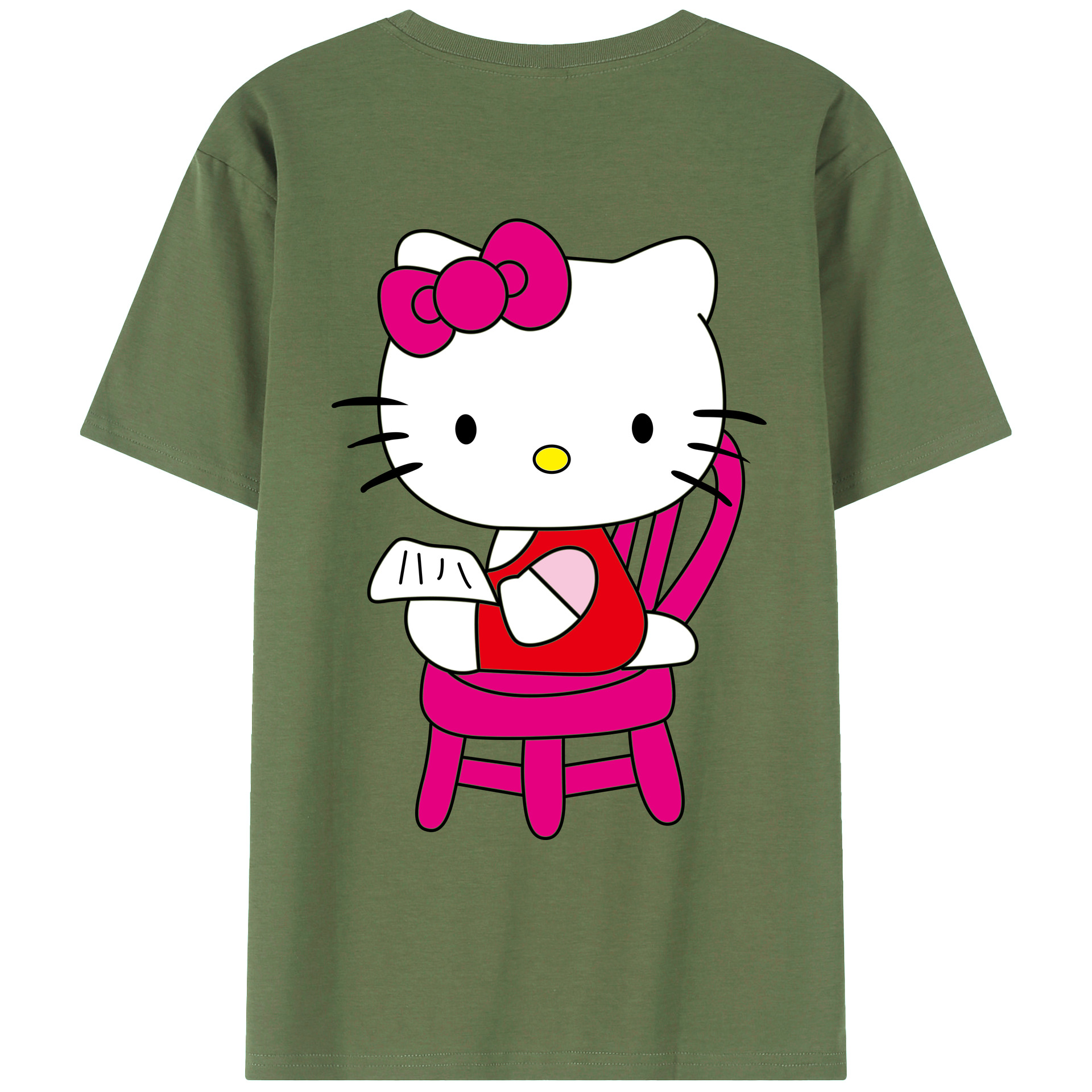 （画像用） Hello Kitty ハローキティ 綿100％ メンズ半袖Tシャツ（バックプリント） 通気性